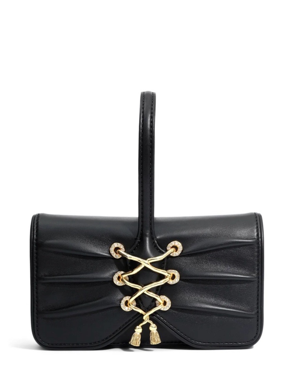 Alexis Bittar Lace-Up Wristlet Black Leather 14K Gold Plated NWT